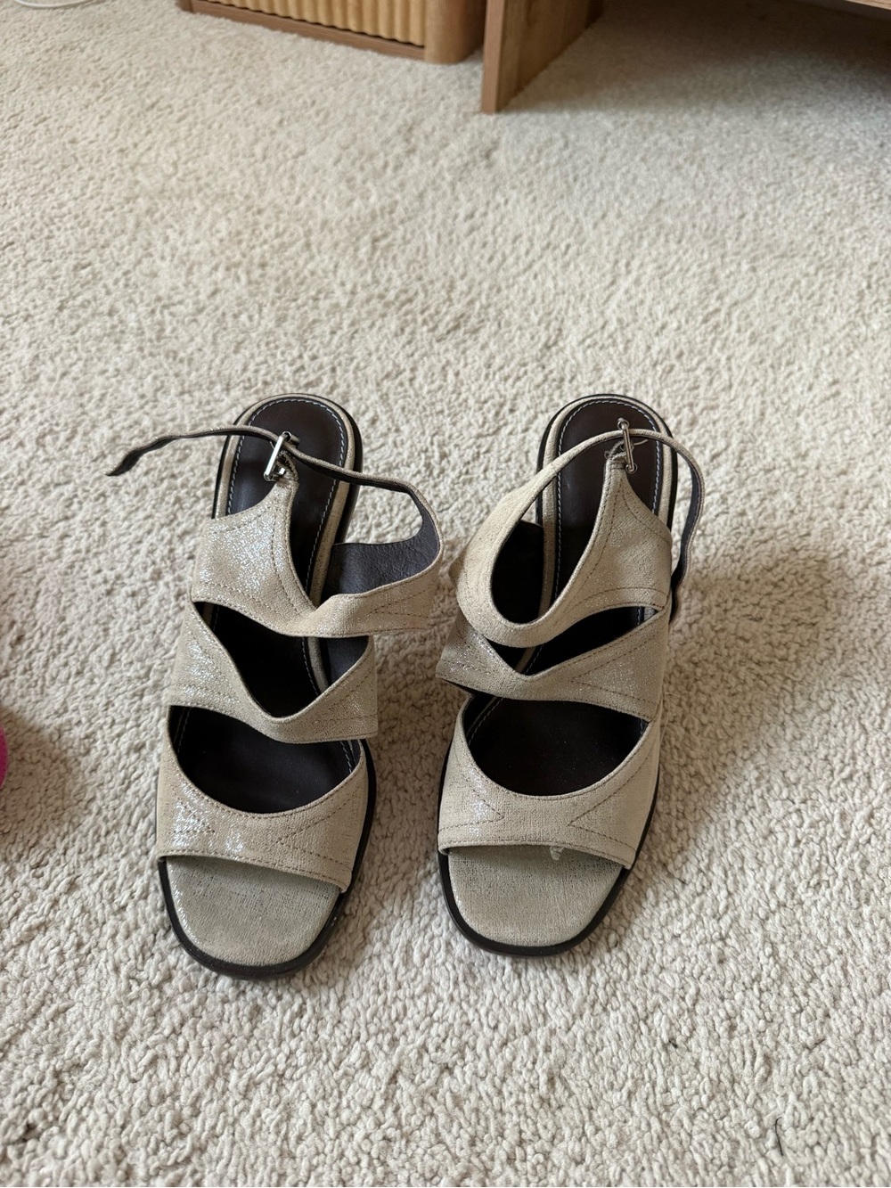 Donald J. Pliner Metallic Beige Strappy Heels